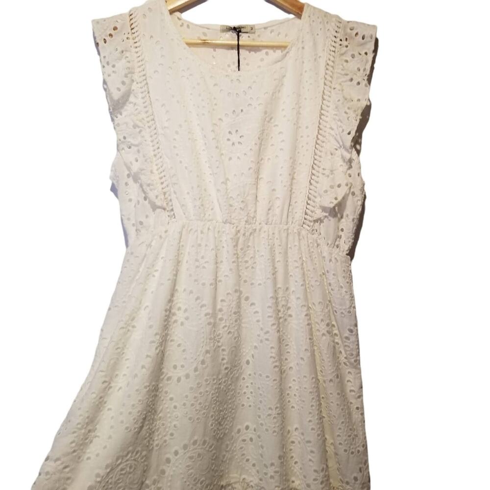 Lungo L’Arno Eyelet Mini Dress Womens Medium White Cotton Italy NWT F6779